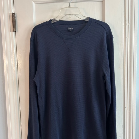J. Crew Men's Waffle Crewneck Pullover Sweater Navy Blue Large NEW with Tags - Picture 3 of 6